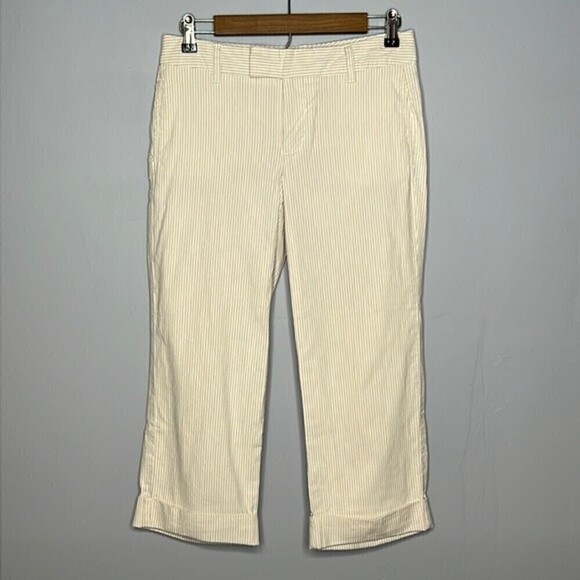 GAP STRAIGHT SIZE 2 STRETCH PIN STRIPED CAPRI PANTS CREAM COLOR - Picture 1 of 8